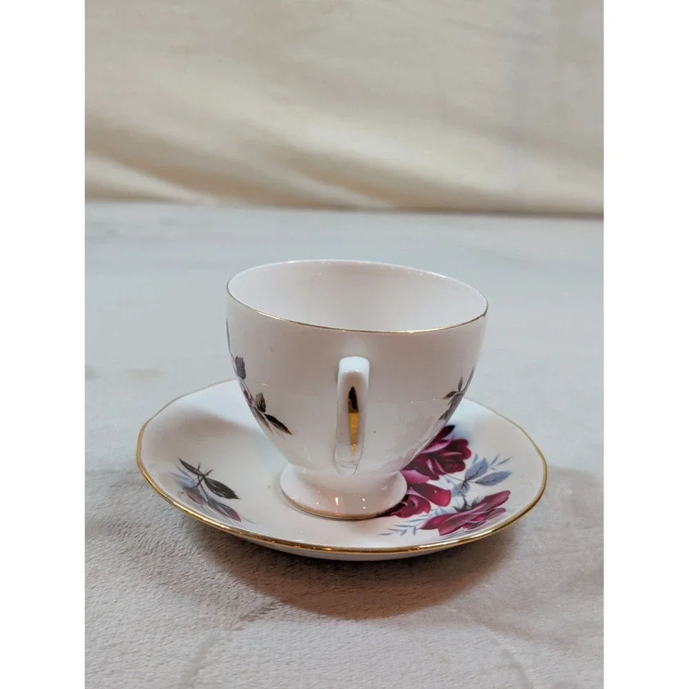 Vintage Colclough Teacup‎ and Queen Anne Saucer Mismatched Bone China Rose Set